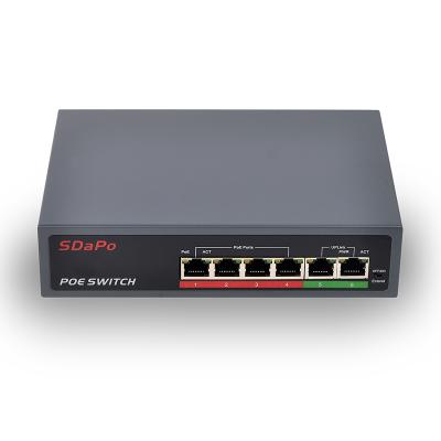 SDAPO PSE604EX V2.0 4 poe+2 uplink extender 250M IEEE802 3af at poe switch 48v power 65W